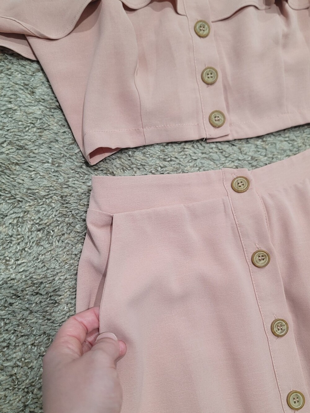 Lulus Malta Dusty Pink Mauve Button Up Skirt Off The Shoulder Top Set Sm - Picture 8 of 9
